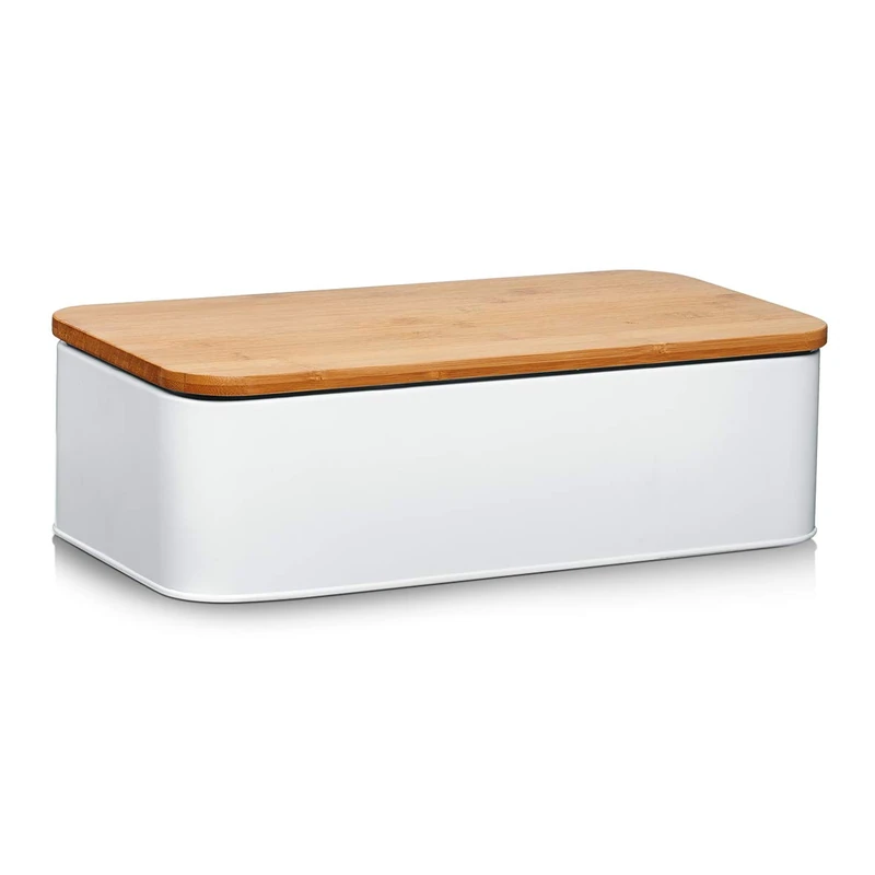 Zeller Bread Bin with Bamboo Lid, White, 42.5 x 23 x 13 cm