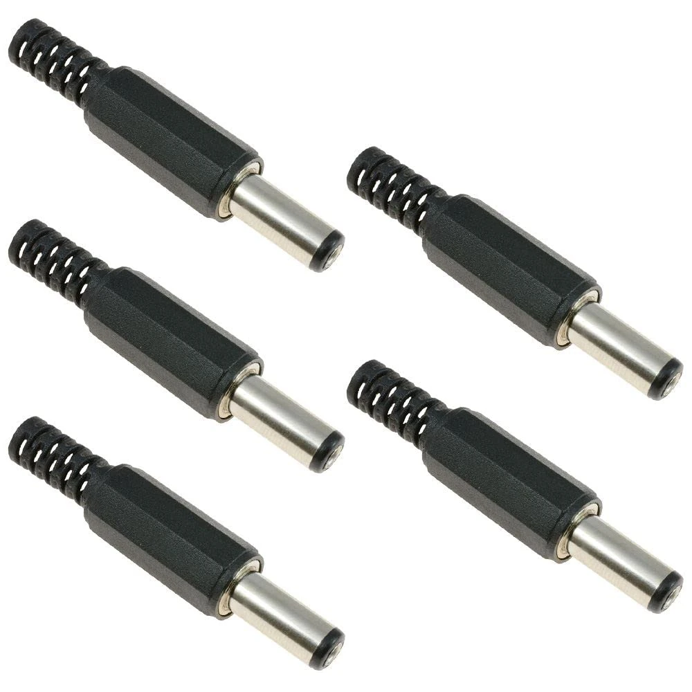 Switch Electronics 2.1mm x 5.5mm Male Power Plug Jack DC Connector 14mm Long (Pack of 5)