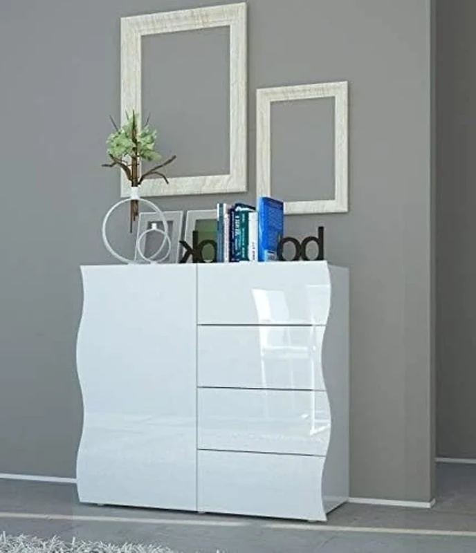 Web Convenienza Sideboard 1 Door + 4 Drawers, Wood, White Glossy Lacquered - Image 1