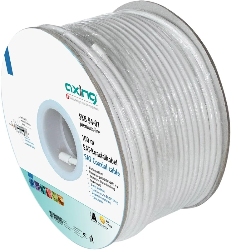 Axing SKB 94-01 triple shielded Coaxial Cable 100 M, 110 dB screening Class A+, white