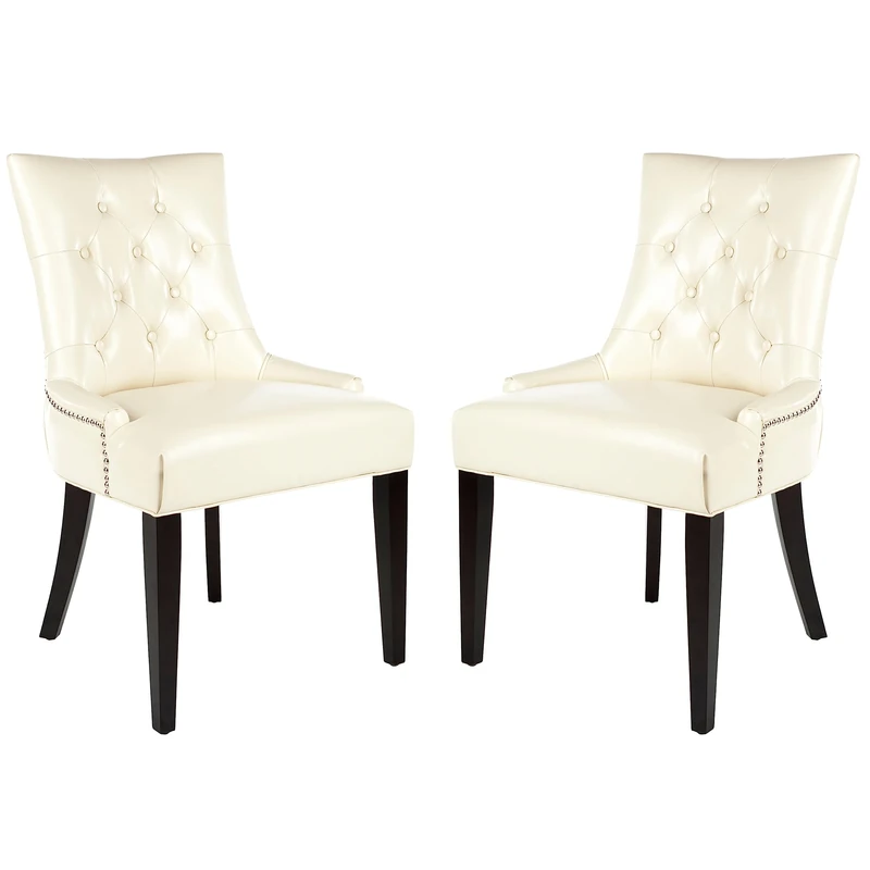 SAFAVIEH Set of 2 Wooden Dining Chairs, in Cream and Leather