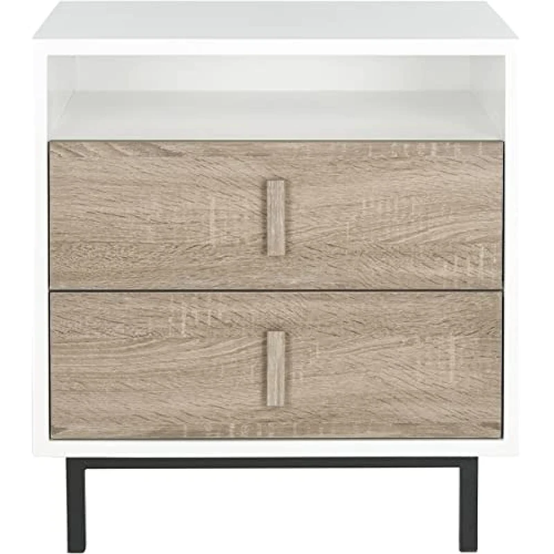 SAFAVIEH Contemporary Wooden Rolling Chest with 2 Drawers, in White and Oak, 40 X 55 X 60