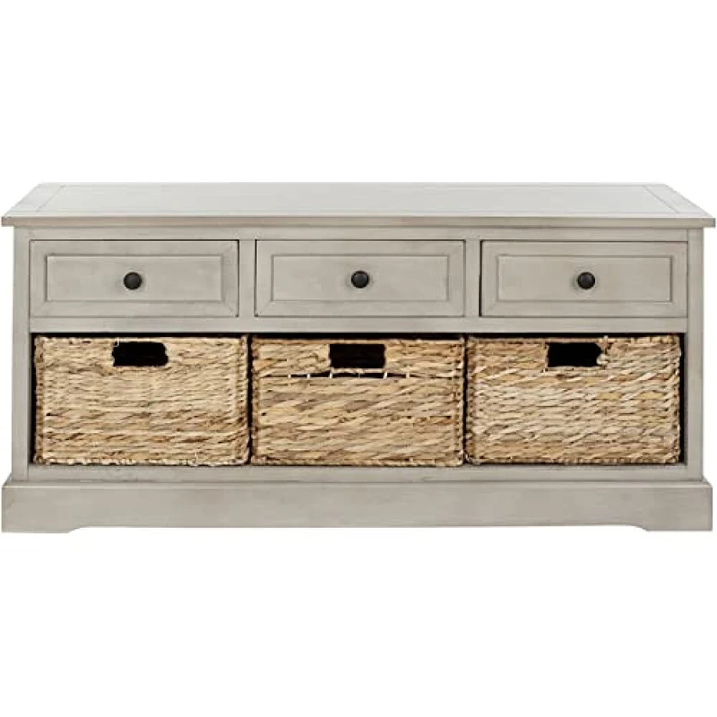 SAFAVIEH Contemporary Wooden Storage Chest with 4 Drawers, in Vintage Grey, 40 X 105 X 50 - Image 1