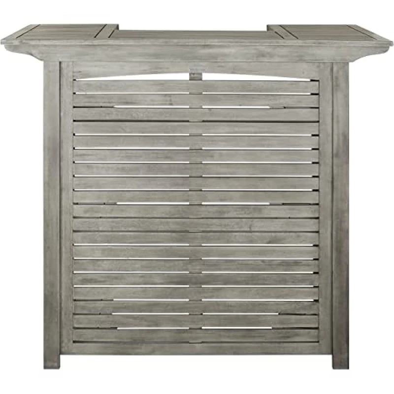 SAFAVIEH Wooden Outdoor Bar, in Grey Wash, 115 X 70 X 105