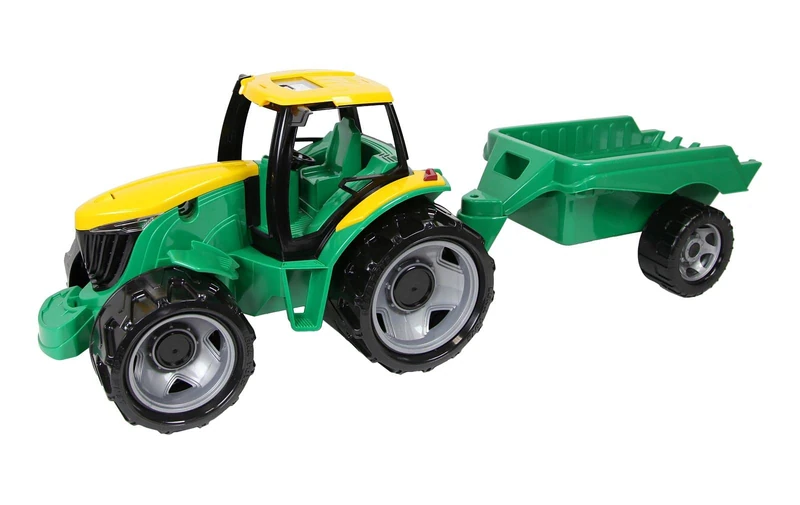 Lena 02122 - Sturdy Giant tractor with trailer, Giga Trucks, approx. 62 cm and 43 cm, large toy vehicle set for children from 3 years, tractor with trailer for sandbox, beach and children's room