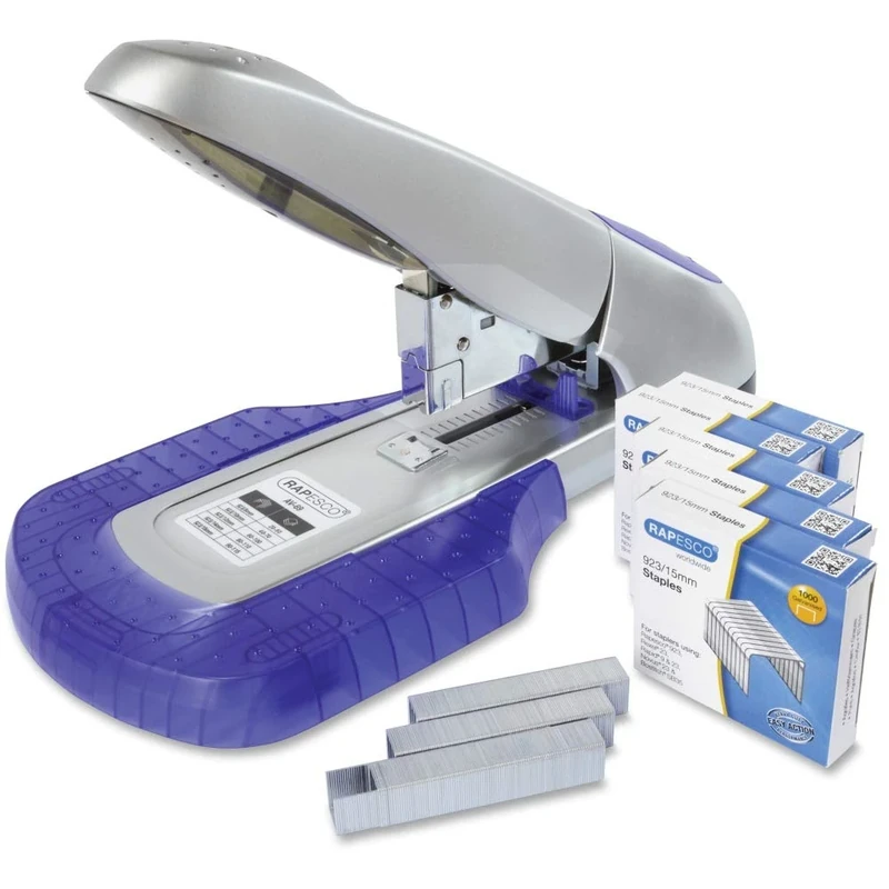 Rapesco 1278 AV-69 Heavy-Duty Stapler with Work Platform & 5000 923/15 mm (Type 23) Staples, Silver/Purple