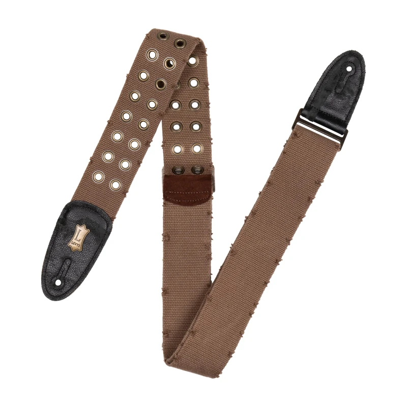 Levy's Leathers MC8TWEY-BRN 2" Brown Cotton "Worn & Torn" Guitar Strap with Brass Eyelets and Tri-Glide Adjustment