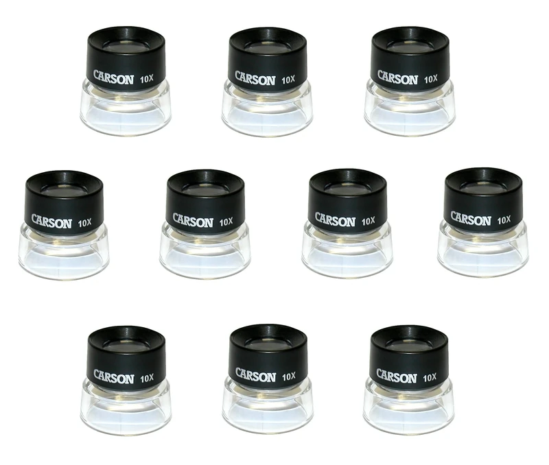 Carson 10x Stand Magnifier-Set of 10, Acrylic, Black/Clear, Pack of 10