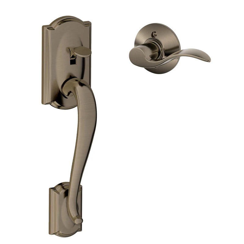 SCHLAGE FE285 CAM 620 Acc RH Camelot Trim Lower Half Front Entry Handleset with Accent Right Hand Lever, Antique Pewter