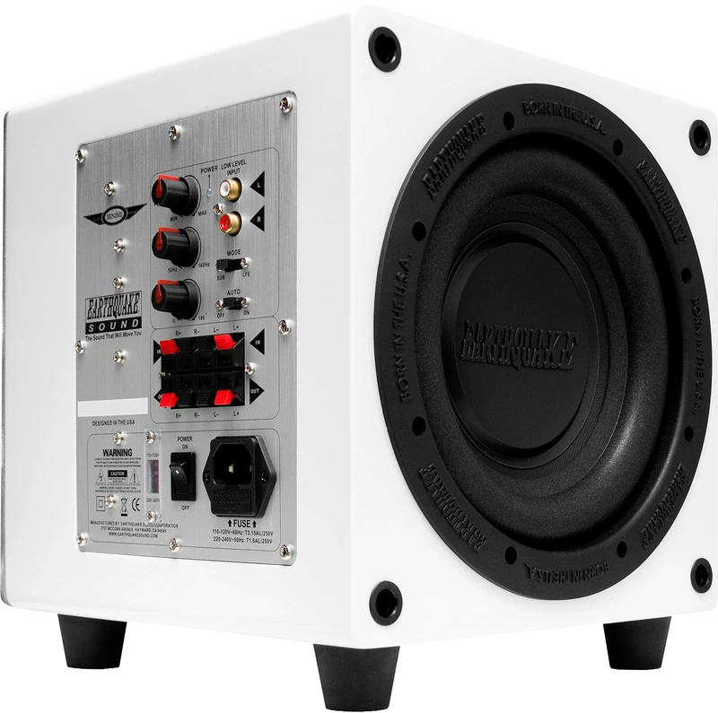 Earthquakesound MiniMe-P8W-V2 8" Powered Subwoofer - White Piano with Passive Radiator