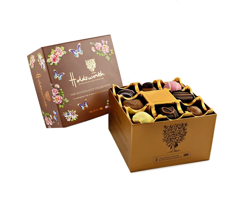 Holdsworth Chocolates Gift Box Renaissance Collection - Milk, Dark and White Assorted Handmade Truffles, Pralines, Caramels & Creams 200g Valentine's Chocolate Box