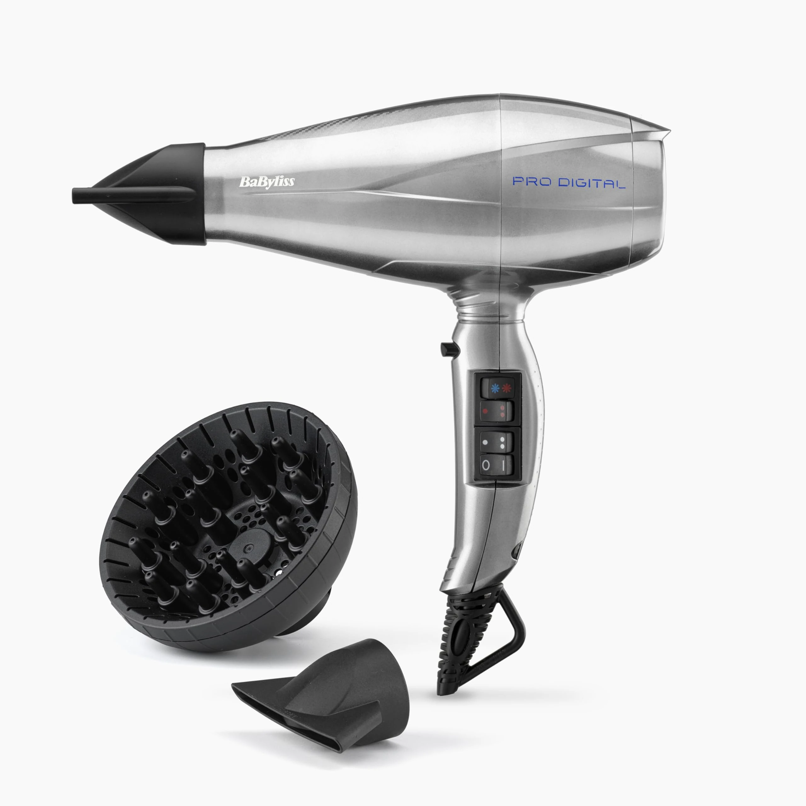 BaByliss Pro Digital 2200 Watt Professional Hair Dryer with Ionic Technology and Ceramic Coating Made in Italy, 6000E, Silver
