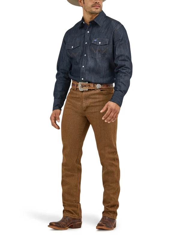 Wrangler Men's Premium Performance Cowboy Cut Long Sleeve Spread Collar Solid Shirt, Denim, 2X Tall