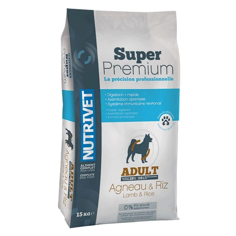 NUTRIVET - Super Premium - Lamb & Rice - Wheat Free Dry Food - Adult Dog - Rich in Animal Protein - 15 kg