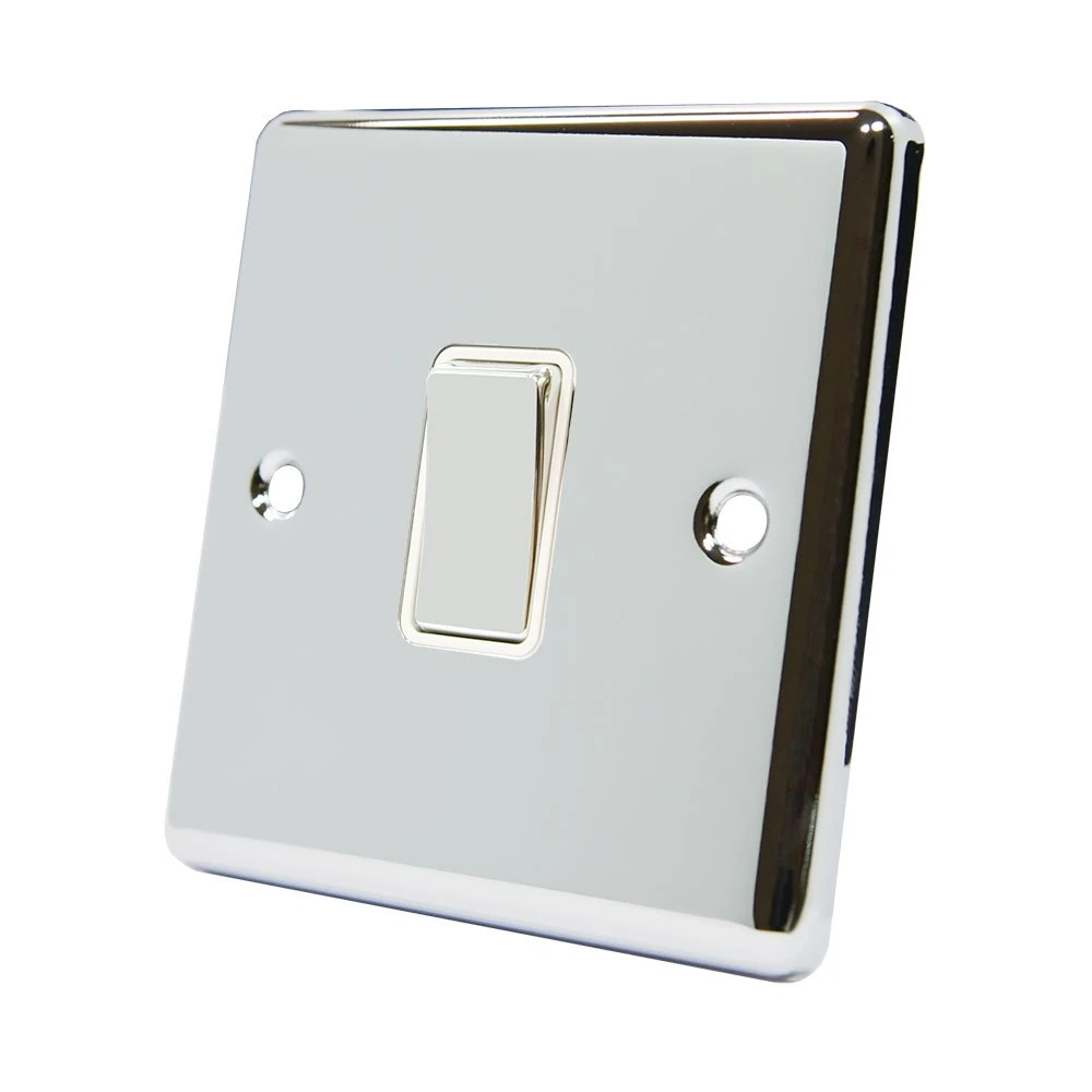 AET CPC1GSWIWC 1 Gang 2 Way 10 A Classical Chrome Polished White Insert Metal Rocker Light Switch