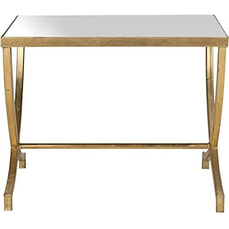 SAFAVIEH Glam Accent Table with Iron Legs, in Gold and Mirror, 46 X 56 X 44.45
