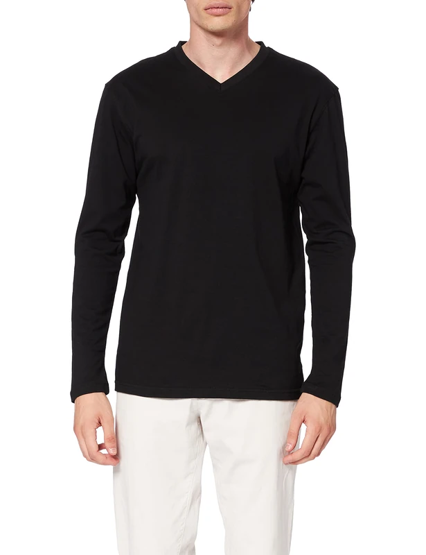 Lower East Men's Multipack of 5: Long-sleeved V-Neck Shirt, Black (Pack of 5), M