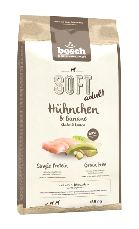 bosch Pet Food HPC SOFT Adult Chicken & Banana Semi-moist dog food for adult dogs of all breeds Single Protein Grain Free, 13.00 kg