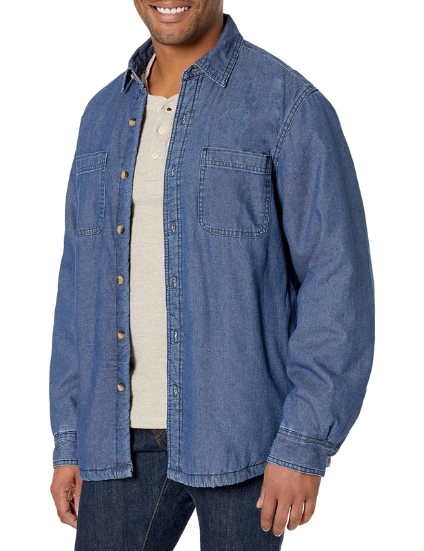 Wrangler Authentics Men's Long Sleeve Sherpa Lined Shirt Jacket, Indigo, Large