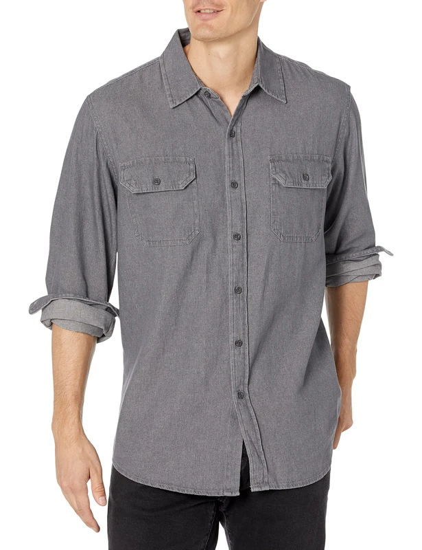 Wrangler Authentics Men's Long Sleeve Classic Woven Shirt, Grey, XL