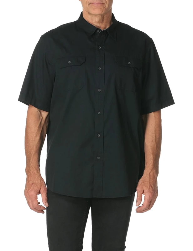 Wrangler Authentics Men's Short Button Down Shirts, Caviar, XL UK