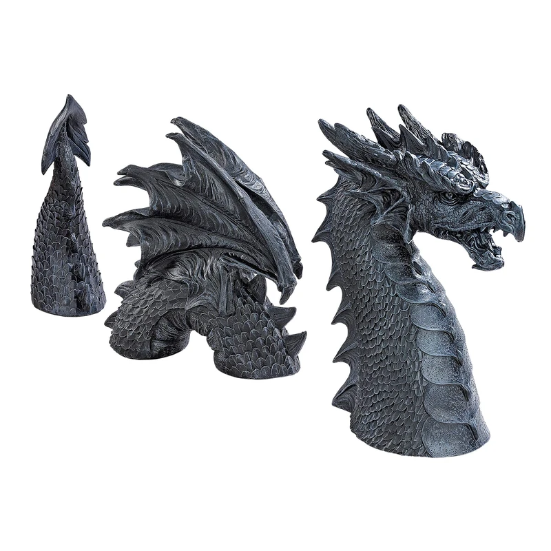 Design Toscano The Dragon of Falkenberg Castle Moat Lawn Garden Statue, 71 cm Total, Polyresin, Grey Stone