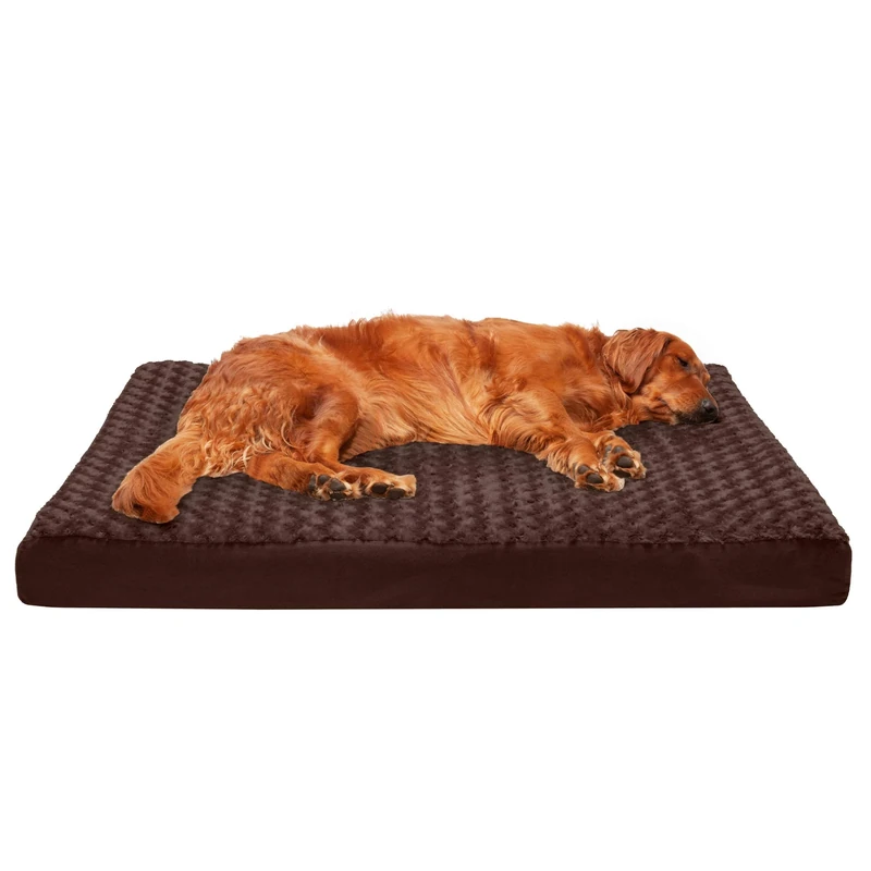 Furhaven XL Memory Foam Dog Bed Ultra Plush Faux Fur & Suede Mattress w/Removable Washable Cover - Chocolate, Jumbo (X-Large)