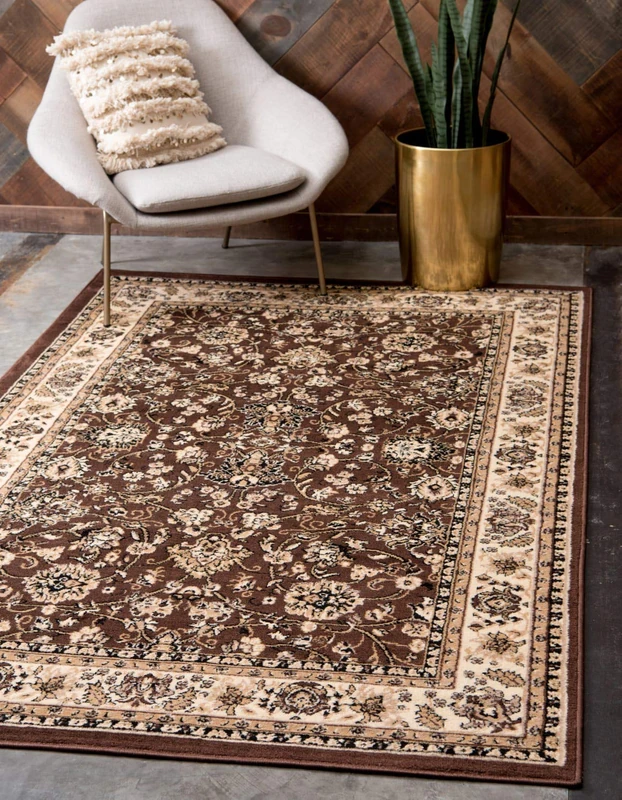 Unique Loom Kashan Collection Traditional Floral Design, Polypropylene, Brown, 5' x 8' - Image 1