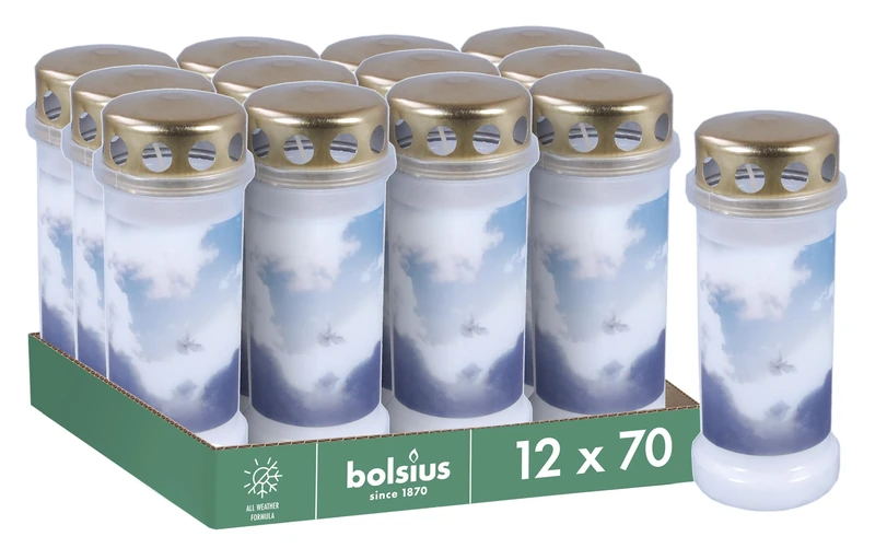 BOLSIUS - Grave Light - Permanent Burner - White - No. 6-12 Pieces - with Motif - Sky - Burns up to 70 Hours