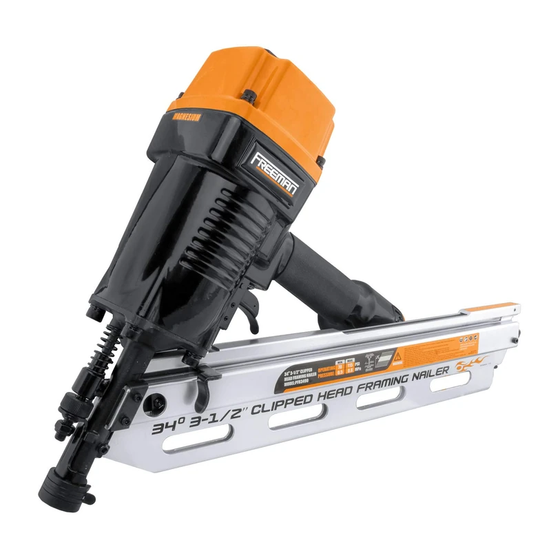 Freeman PFR3490 Pneumatic 34 Degree 3-1/2" Clipped Head Framing Nailer, Black