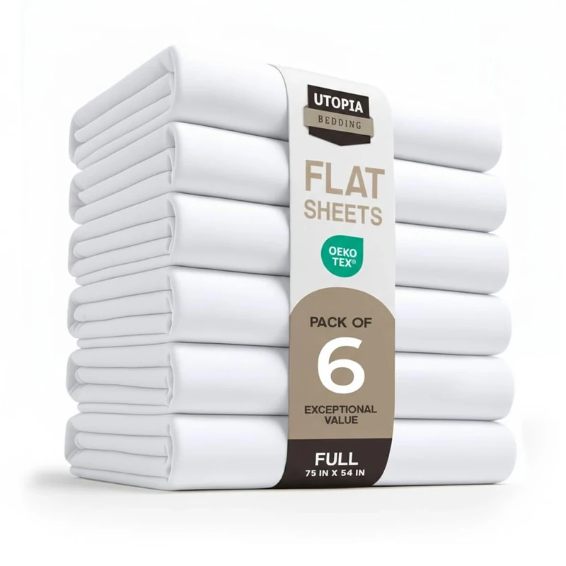 Utopia Bedding Flat Sheets - Pack of 6 - Soft Brushed Microfiber Fabric - Shrinkage & Fade Resistant Top Sheets - Easy Care (Full, White)