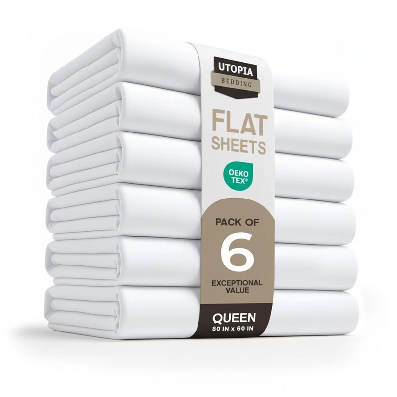 Utopia Bedding Flat Sheets - Pack of 6 - Soft Brushed Microfiber Fabric - Shrinkage & Fade Resistant Top Sheets - Easy Care (Queen, White)