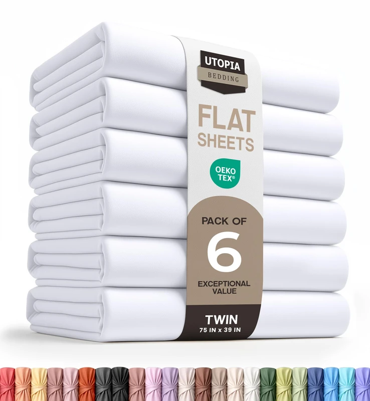 Utopia Bedding Twin Flat Sheet Set - 6 Pack White Microfiber - Image 1