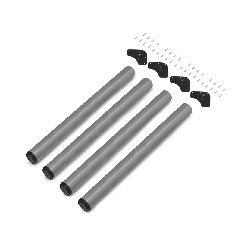 Emuca - Adjustable table legs Ø60x830mm, set of 4 steel table legs, height adjustment 830-850mm, Silver painted Aluminium