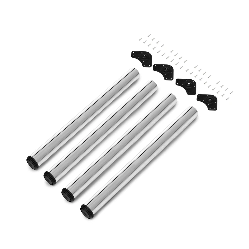 Emuca - Adjustable table legs Ø2,36x27,9 inch (Ø60x710mm), set of 4 steel table legs, height adjustment 27,9-28,7 inch (710-730mm), chromed