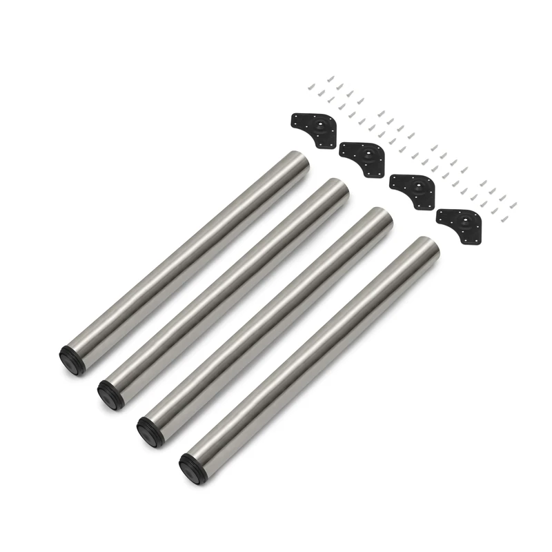 Emuca - Adjustable table legs Ø60x710mm, set of 4 steel table legs, height adjustment 710-730mm, satin nickel