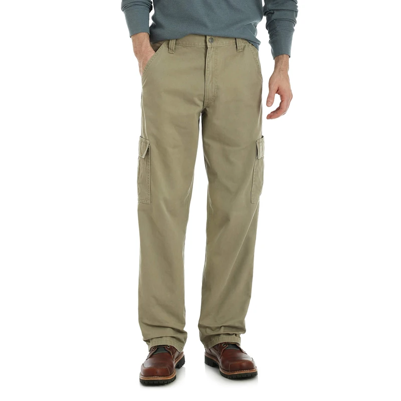 Wrangler Authentics Men's Twill Relaxed Fit Cargo Pant, British Khaki Twill, 38W / 34L