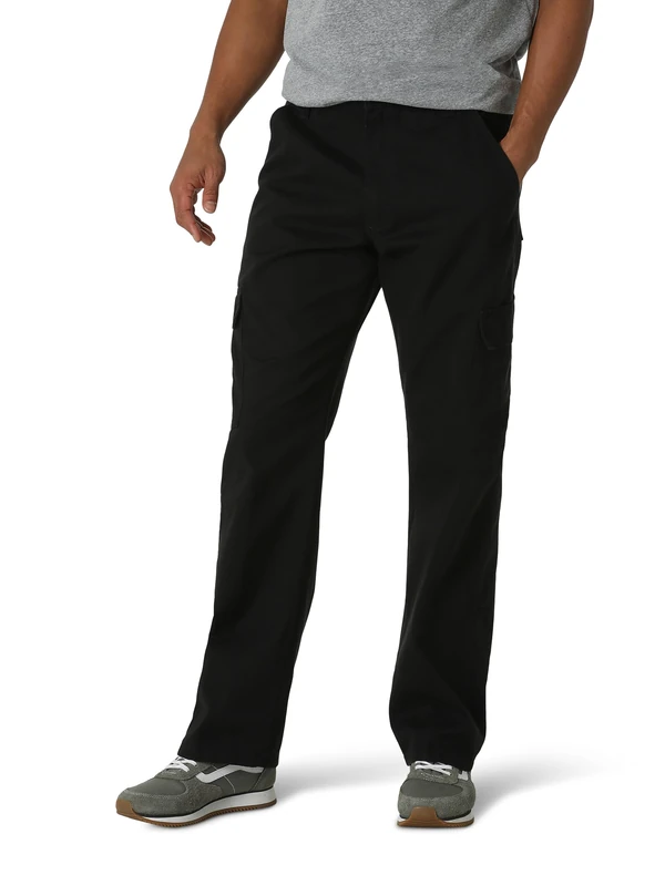 Wrangler Authentics Men's Twill Relaxed Fit Cargo Pant, Black Twill, 36W x 30L