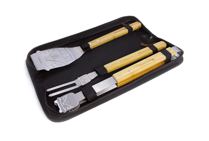 BRISA VW Collection - Volkswagen Stainless Steel Grill Cutlery Set - Tongs, Fork, and Turner in T1 Bus Design (3-Piece with Carrying Case) - Image 1