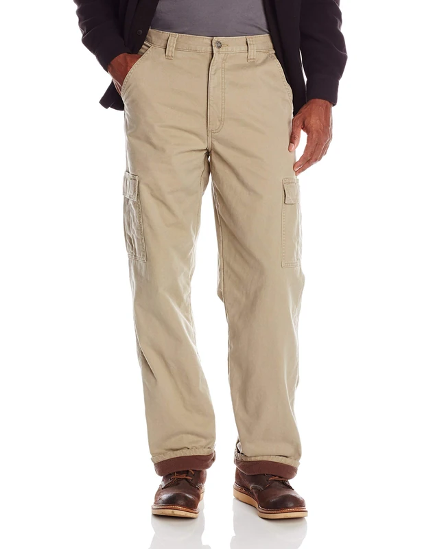 Wrangler Authentics Men's Fleece Lined Cargo Pant, British Khaki Twill, 30W x 32L