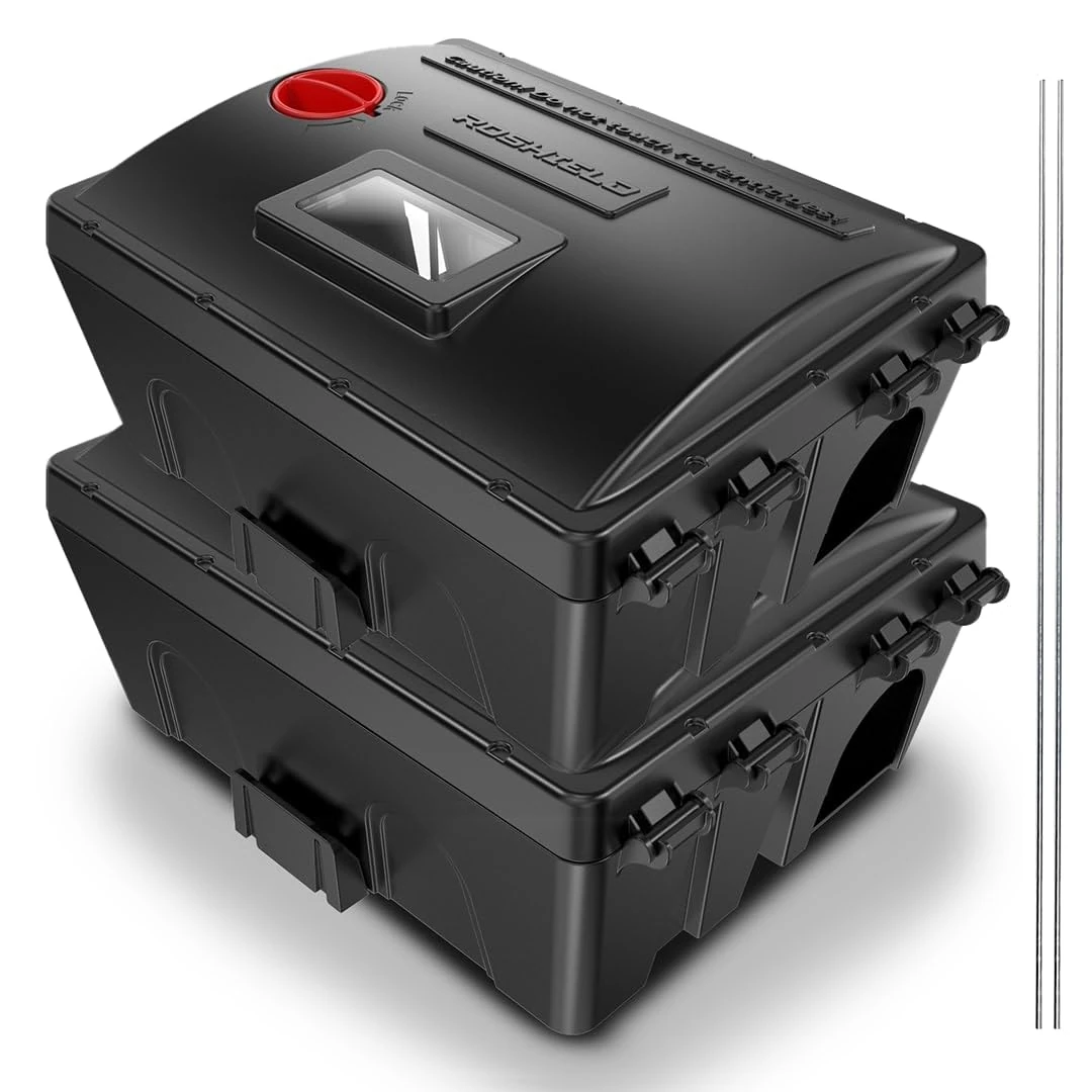 Roshield PRO BOX – 2 Extra Large Rodent Bait Stations with Transparent Lid for Easy Trap Inspection (No Bait Included) – Tamper-Resistant Boxes for Rats – Indoor/Outdoor Use