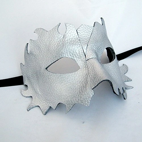 Luxe Mens Black Leather Masquerade Mask - also in Gold, Silver or Copper (Silver)