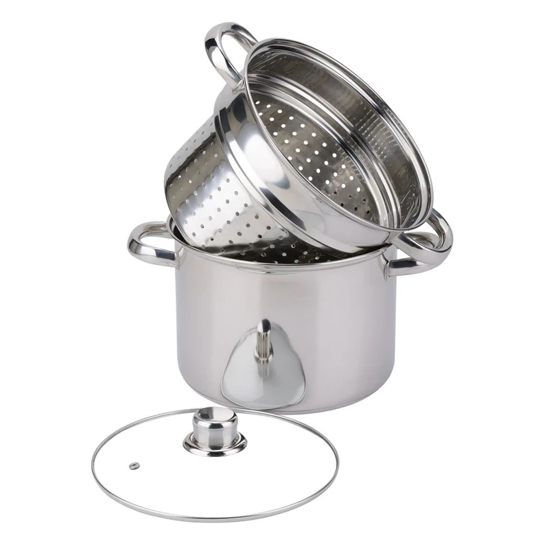 Baumalu, Stainless Steel Pasta Cooker 29.5 x 21.5 x 24.5 cm, Glass Lid, Triple Base Diffuser, Compatible with All Hobs and Induction, Kitchen Utensil