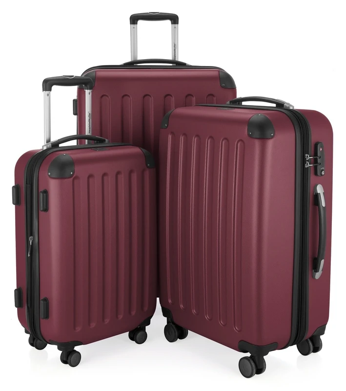 HAUPTSTADTKOFFER - Spree - Set of 3 Hard-side Luggages Glossy Suitcase Hardside Spinner Trolley Expandable (S, M & L) TSA, Burgundy
