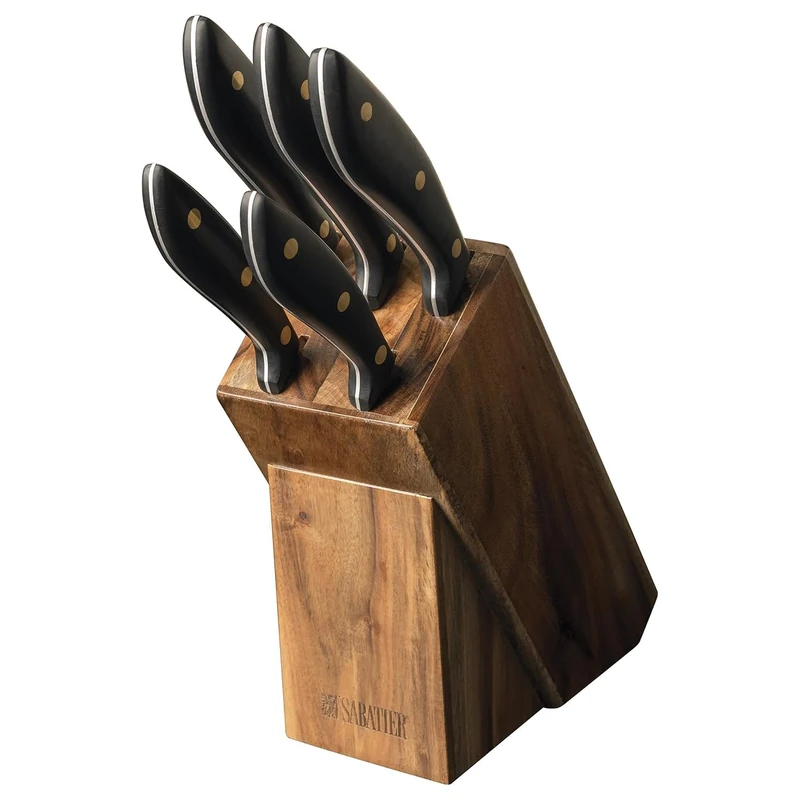 Sabatier Maison 5 Piece Kitchen Knife Set with Acacia Wood Block.