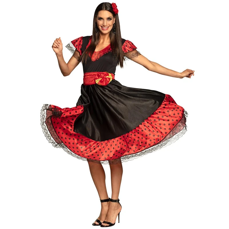 Spanish Flamenco Ladies Fancy Dress Senorita Rumba Dancer Womens Costume Outfit (Women: 12-14)