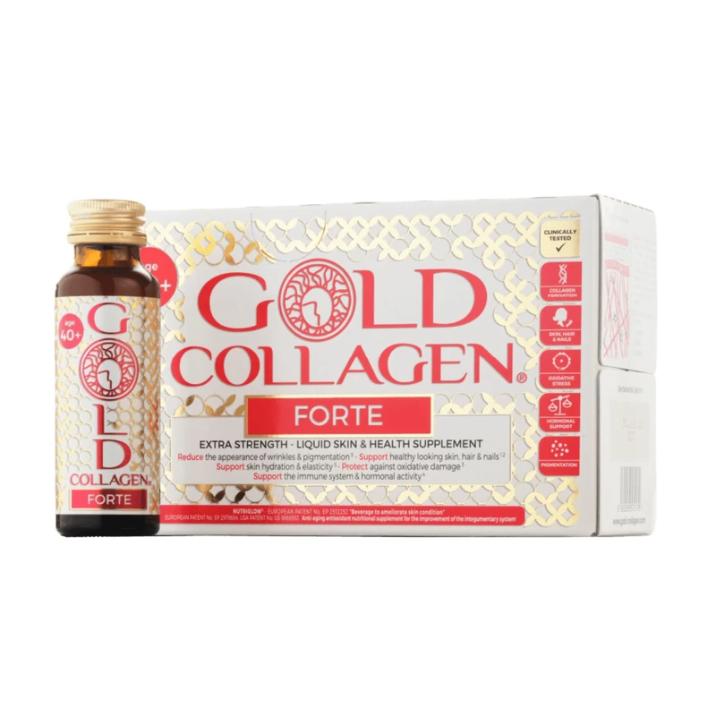GOLD COLLAGEN Forte - Anti Wrinkle Collagen Supplements for Women & Men with Biotin, Vitamin C, Hyaluronic Acid, Marine Collagen for Hair Skin Nail - Antioxidant, Immune System Booster 1 Pack 10x50 ml - Image 1