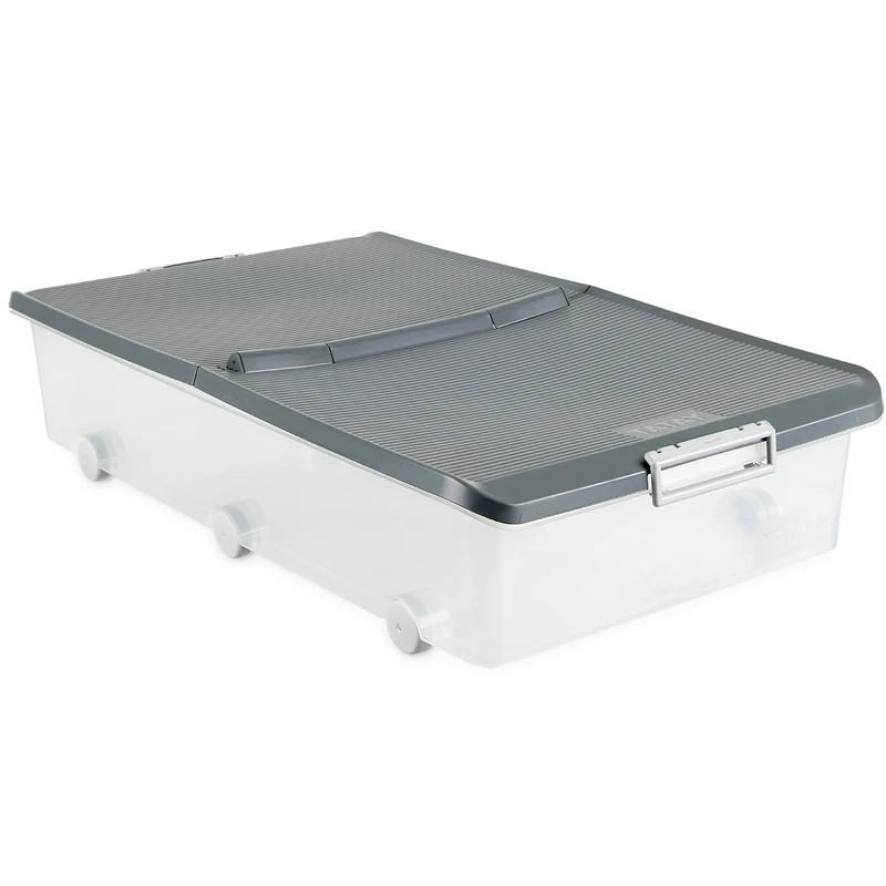 TATAY Storage Box with Lid, Under Bed, 63 Capacity, with handles, Polypropylene, BPA Free, Grey. Dimension 45 x 77 x 18 cm - Image 1