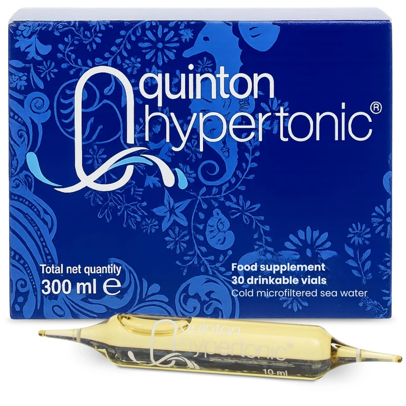 Eau de Quinton - Quinton Hypertonic, 100% Natural Hypertonic Seawater, with Magnesium and Micronutrients, 30 Drinkable Ampoules of 10 ml