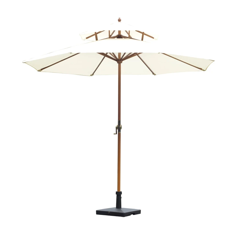 Outsunny 2.7 m Double Tier Outdoor Patio Garden Sun Umbrella Sunshade Wooden Parasol Canopy - Beige